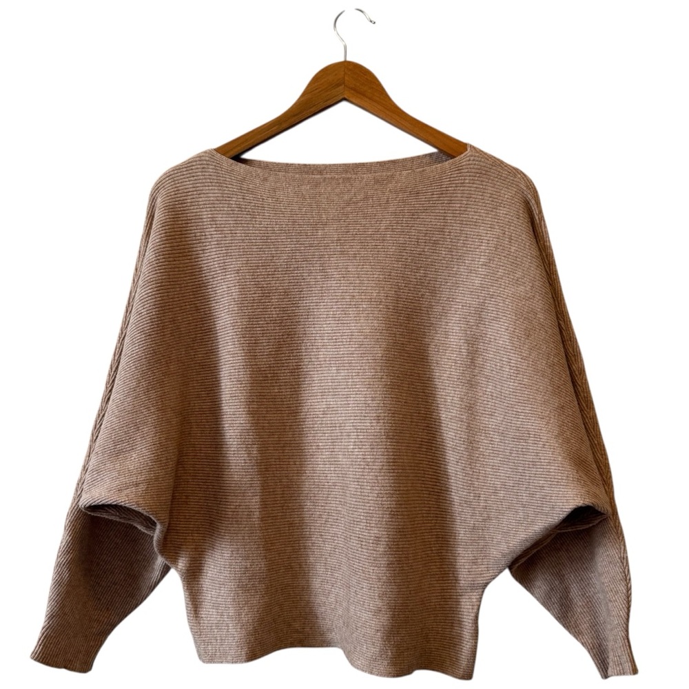 Meg Dolman Sleeve Boatneck Tan Women’s Wool Sweater